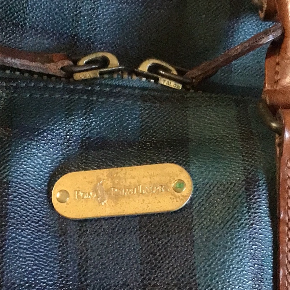 Vintage Polo Ralph Lauren Black Plaid Watch Boston Travel Duffle Bag Polo Green - Picture 5 of 13